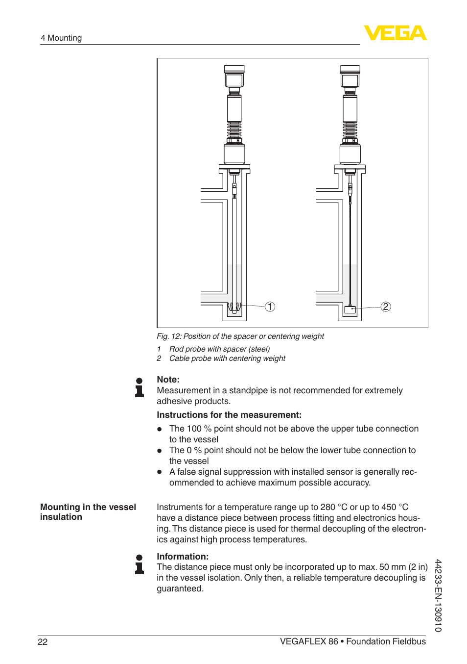 VEGA VEGAFLEX 86 Foundation Fieldbus User Manual | Page 22 / 108