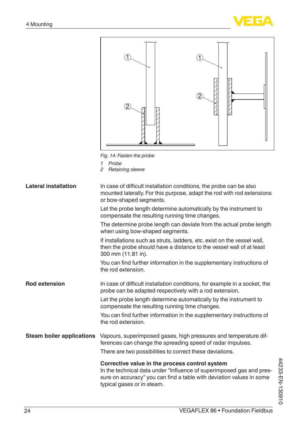 VEGA VEGAFLEX 86 Foundation Fieldbus User Manual | Page 24 / 108