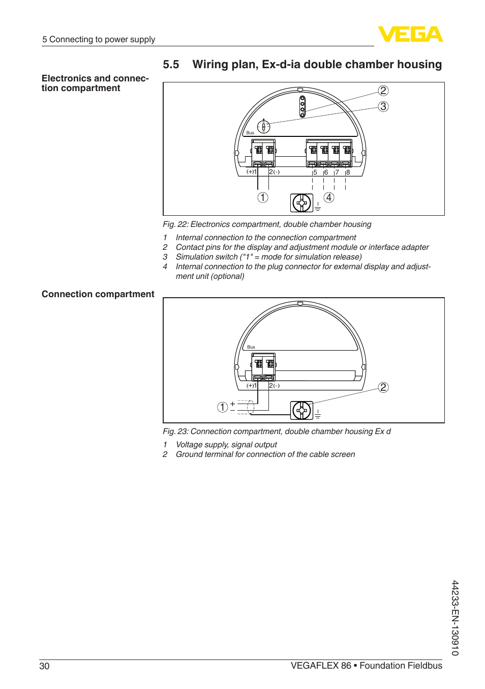 5 wiring plan, ex-d-ia double chamber housing | VEGA VEGAFLEX 86 Foundation Fieldbus User Manual | Page 30 / 108