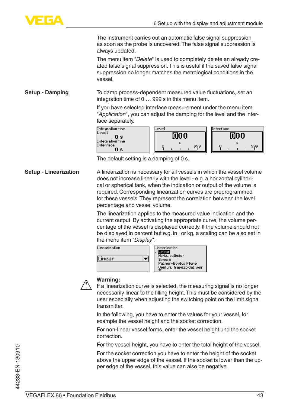 VEGA VEGAFLEX 86 Foundation Fieldbus User Manual | Page 43 / 108