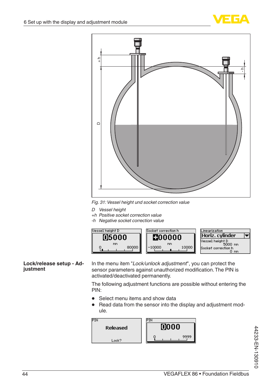 VEGA VEGAFLEX 86 Foundation Fieldbus User Manual | Page 44 / 108