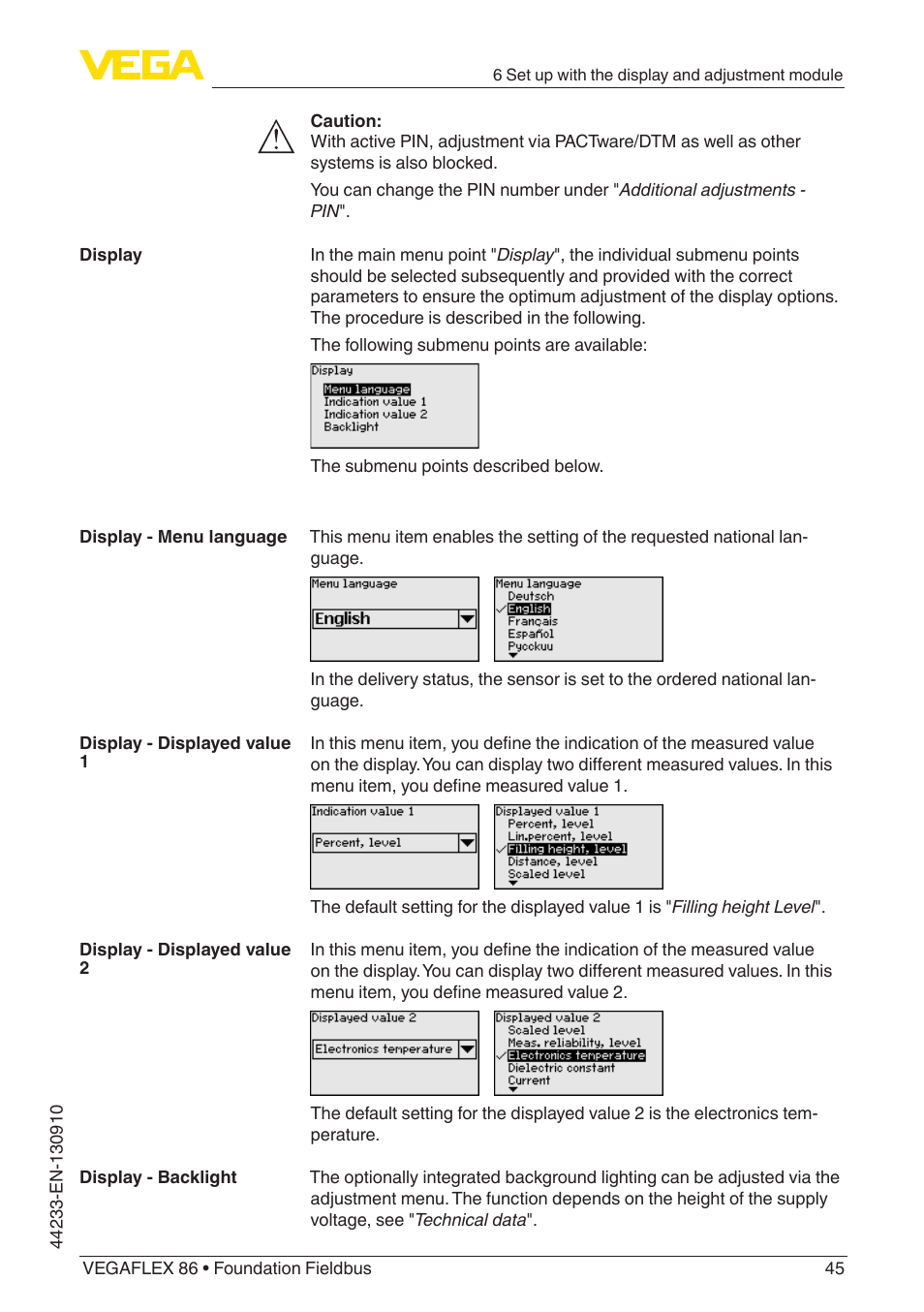VEGA VEGAFLEX 86 Foundation Fieldbus User Manual | Page 45 / 108