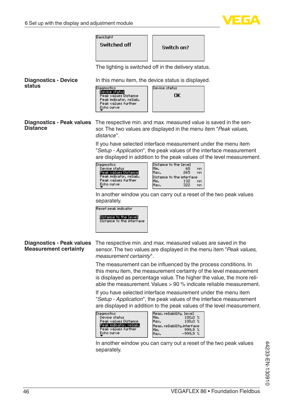 VEGA VEGAFLEX 86 Foundation Fieldbus User Manual | Page 46 / 108