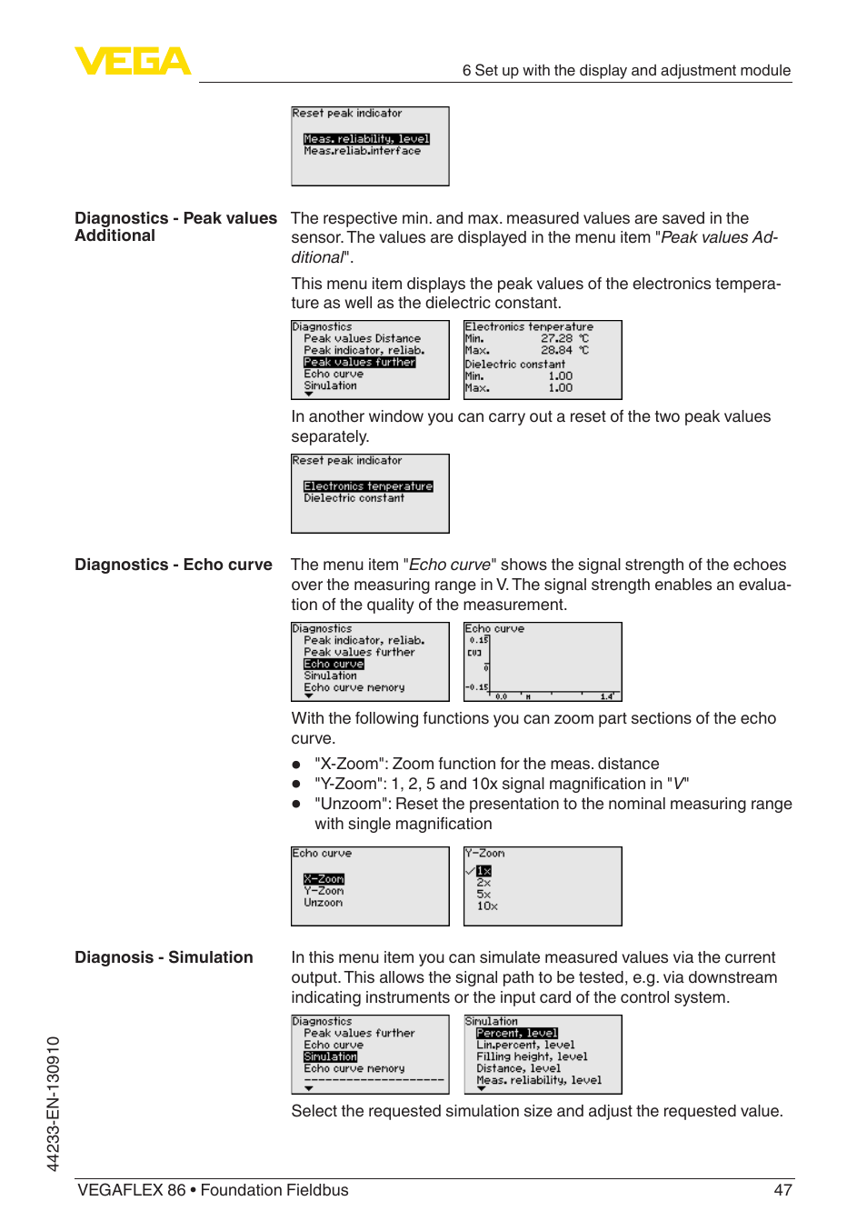 VEGA VEGAFLEX 86 Foundation Fieldbus User Manual | Page 47 / 108