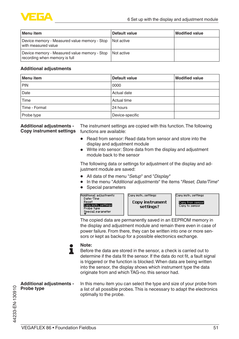 VEGA VEGAFLEX 86 Foundation Fieldbus User Manual | Page 51 / 108