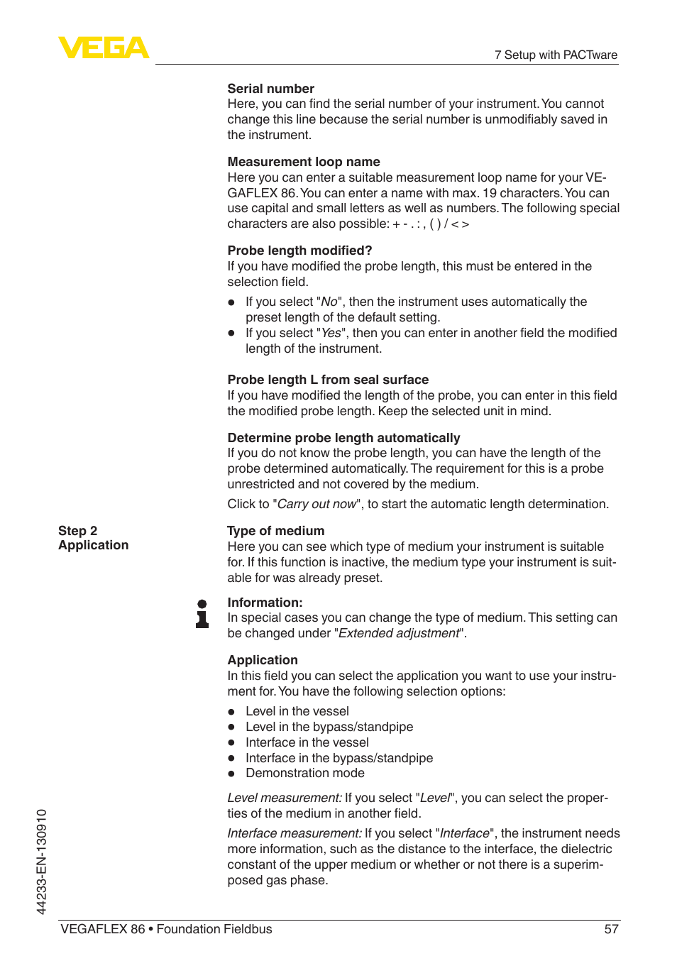 VEGA VEGAFLEX 86 Foundation Fieldbus User Manual | Page 57 / 108