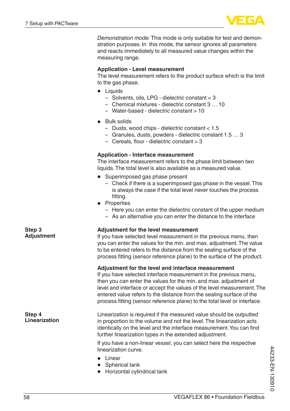 VEGA VEGAFLEX 86 Foundation Fieldbus User Manual | Page 58 / 108