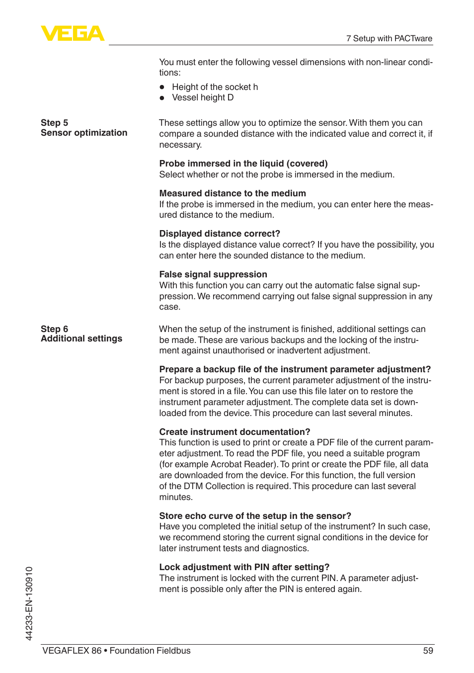 VEGA VEGAFLEX 86 Foundation Fieldbus User Manual | Page 59 / 108