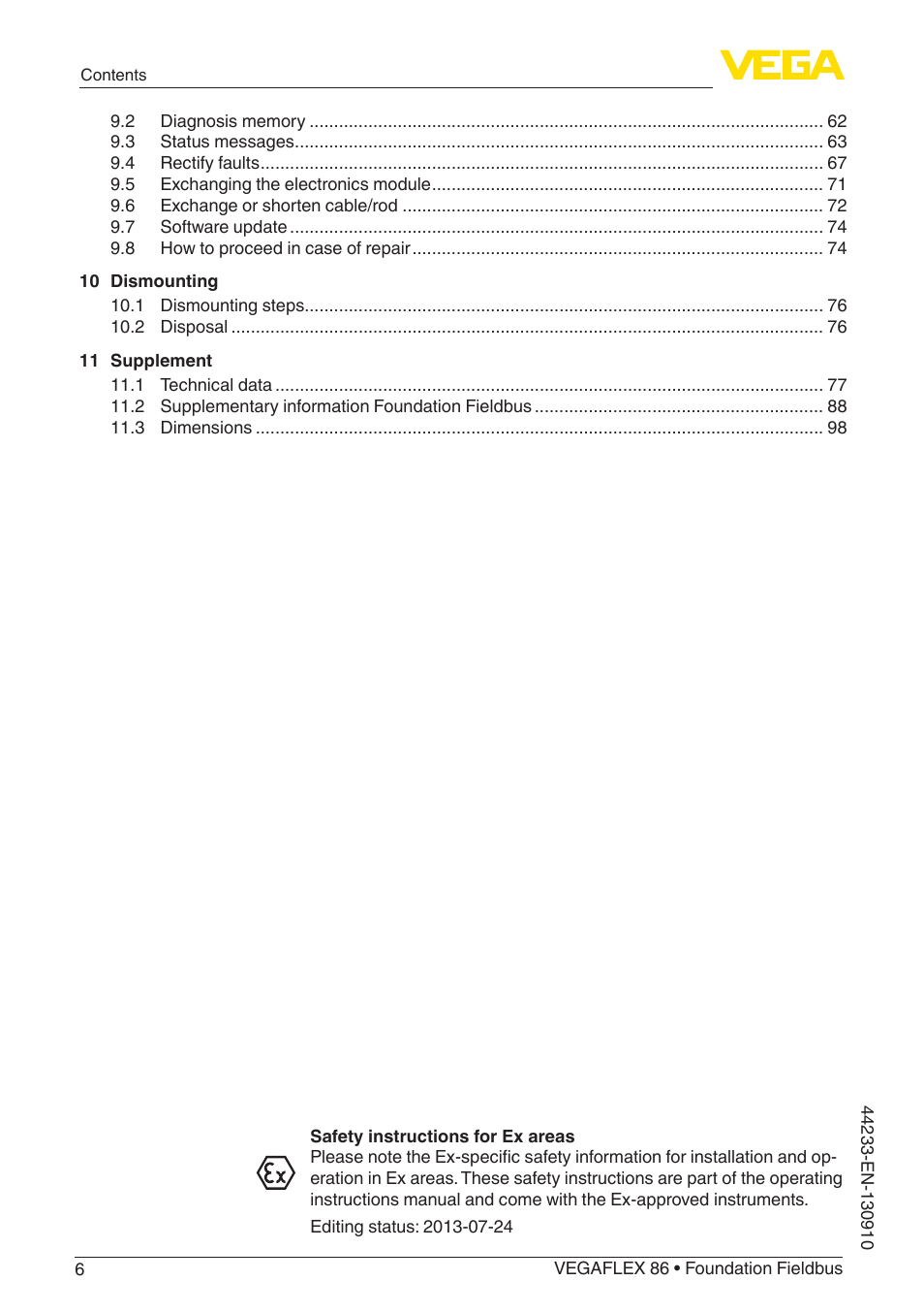 VEGA VEGAFLEX 86 Foundation Fieldbus User Manual | Page 6 / 108