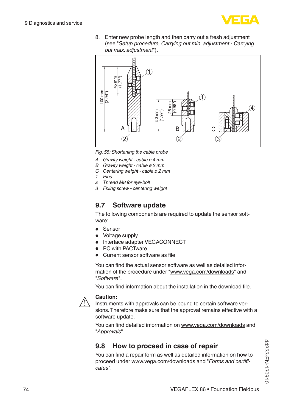 7 software update, 8 how to proceed in case of repair | VEGA VEGAFLEX 86 Foundation Fieldbus User Manual | Page 74 / 108
