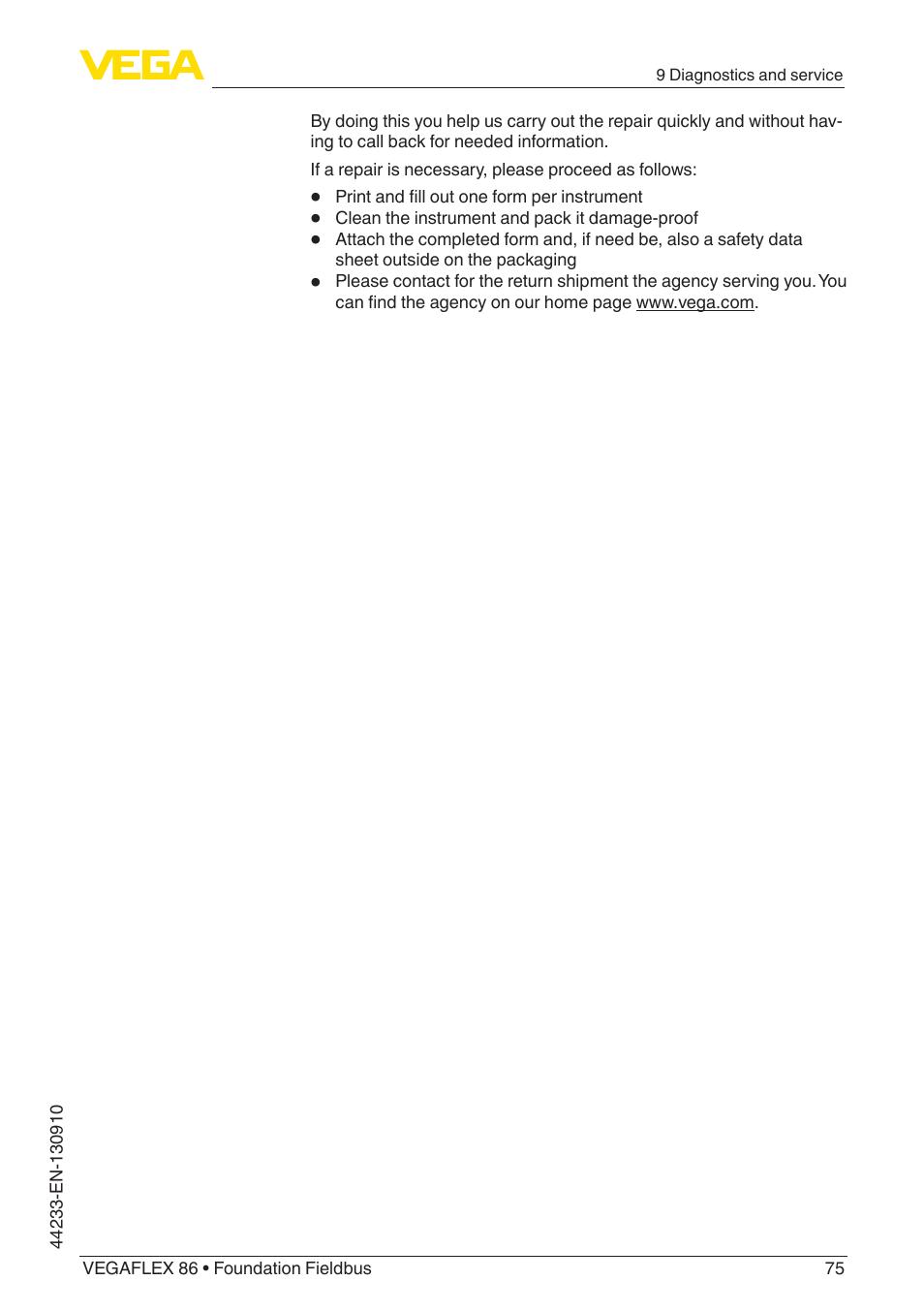 VEGA VEGAFLEX 86 Foundation Fieldbus User Manual | Page 75 / 108