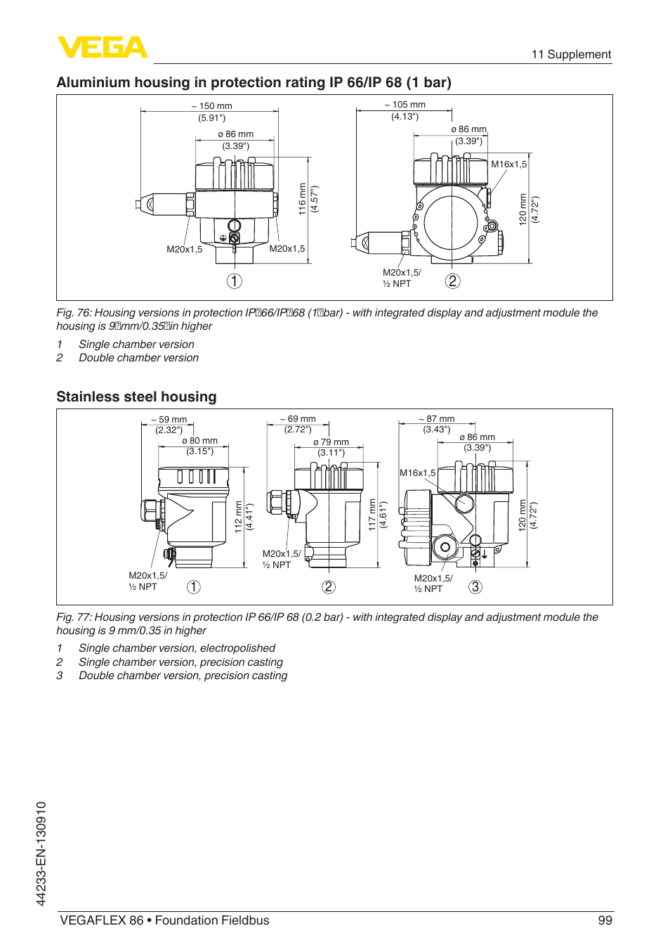 Stainless steel housing | VEGA VEGAFLEX 86 Foundation Fieldbus User Manual | Page 99 / 108