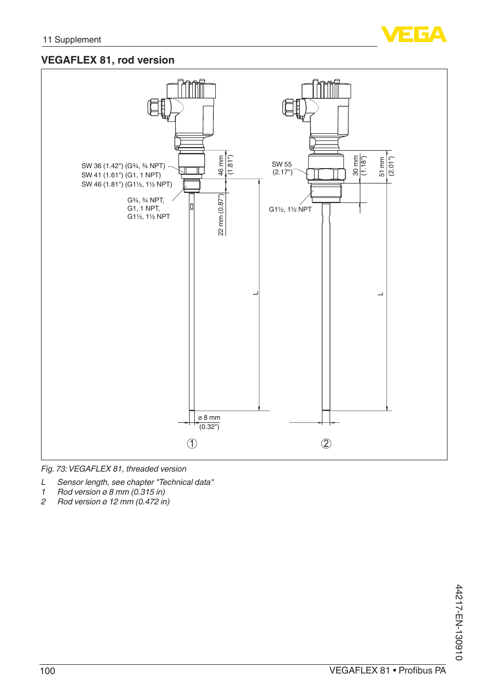 Vegaflex 81, rod version | VEGA VEGAFLEX 81 Profibus PA User Manual | Page 100 / 104