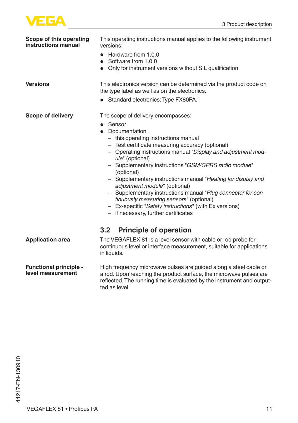 2 principle of operation | VEGA VEGAFLEX 81 Profibus PA User Manual | Page 11 / 104