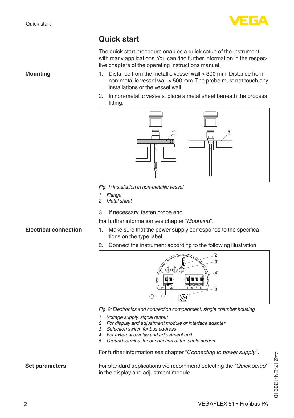 Quick start | VEGA VEGAFLEX 81 Profibus PA User Manual | Page 2 / 104