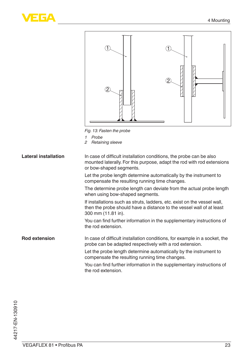 VEGA VEGAFLEX 81 Profibus PA User Manual | Page 23 / 104