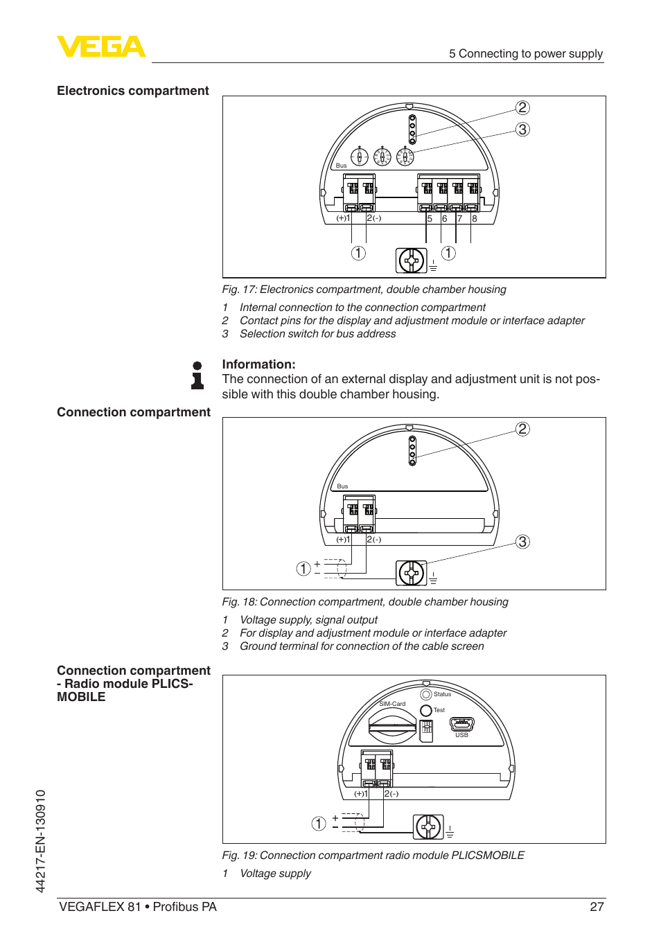 5 connecting to power supply | VEGA VEGAFLEX 81 Profibus PA User Manual | Page 27 / 104