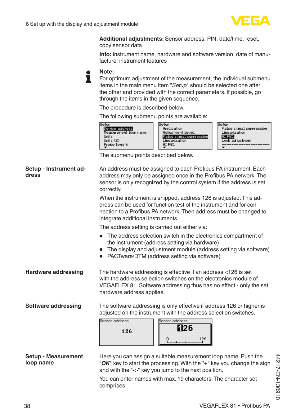 VEGA VEGAFLEX 81 Profibus PA User Manual | Page 38 / 104