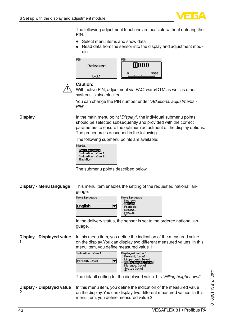 VEGA VEGAFLEX 81 Profibus PA User Manual | Page 46 / 104