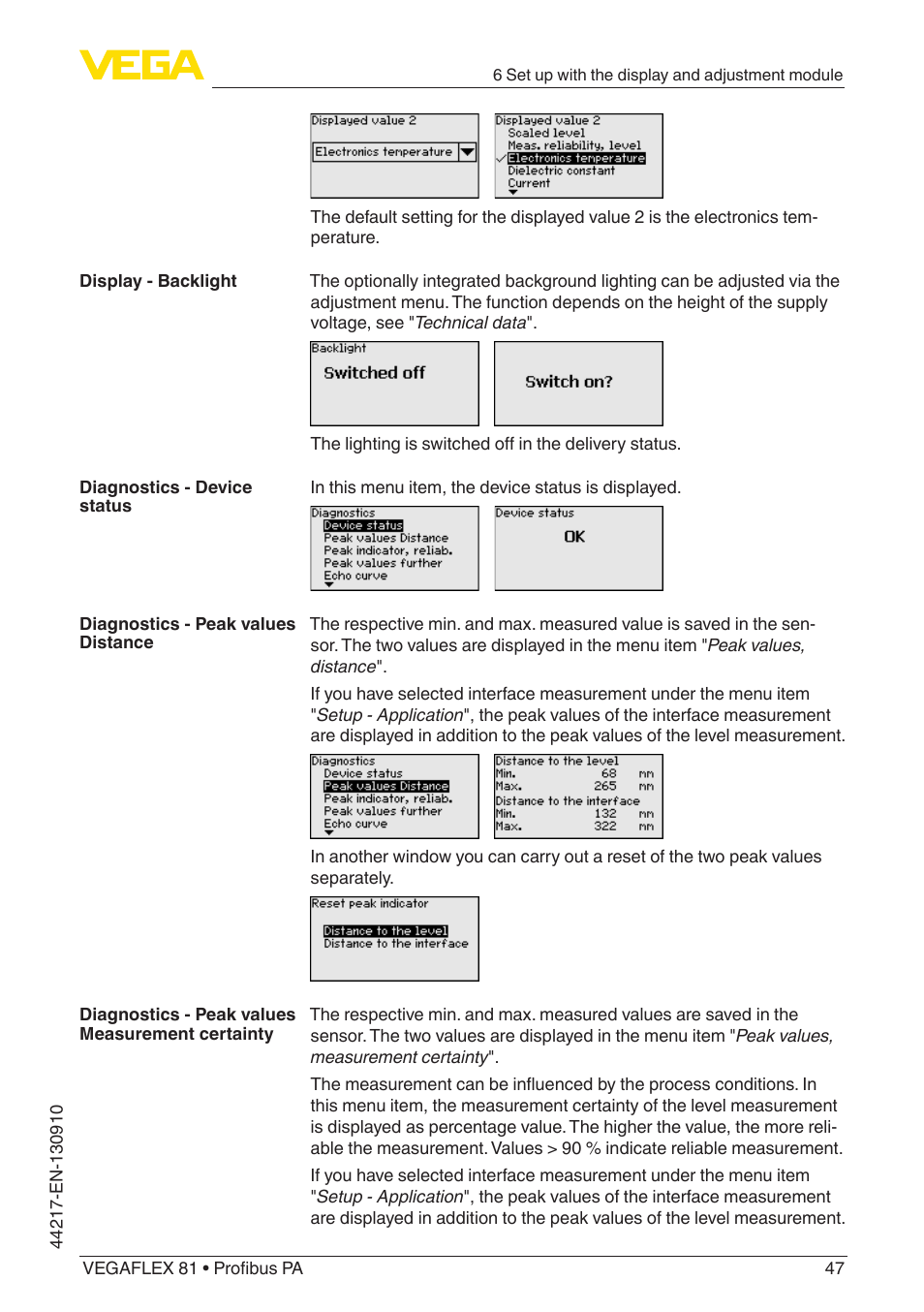 VEGA VEGAFLEX 81 Profibus PA User Manual | Page 47 / 104