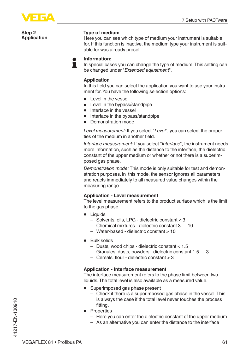 VEGA VEGAFLEX 81 Profibus PA User Manual | Page 61 / 104