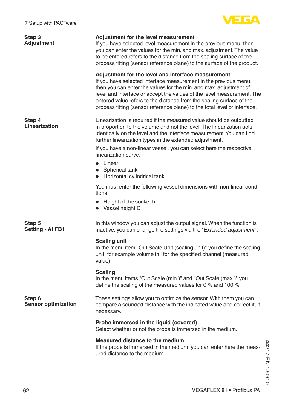 VEGA VEGAFLEX 81 Profibus PA User Manual | Page 62 / 104