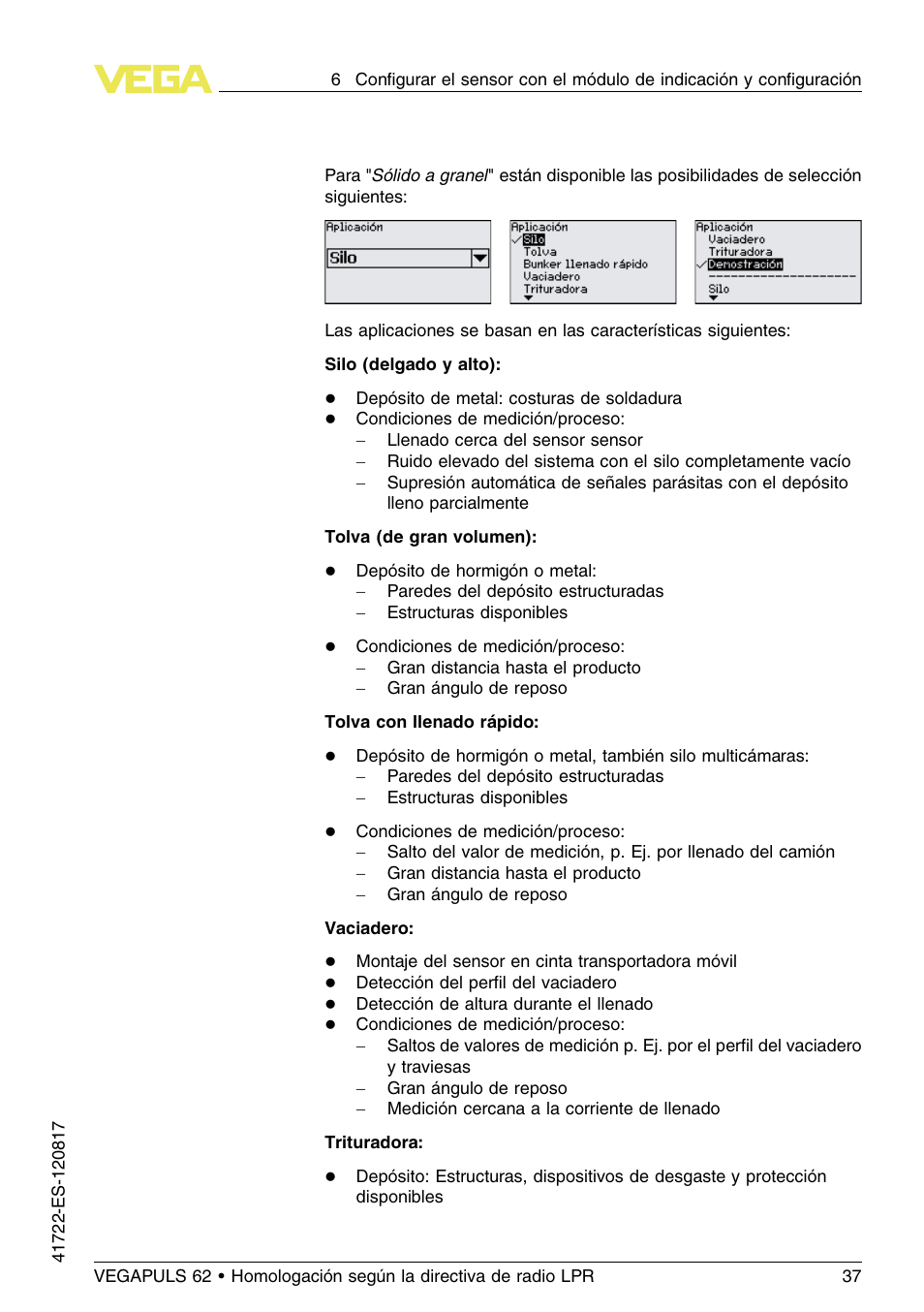 VEGA VEGAPULS 62 (≥ 2.0.0 - ≥ 4.0.0) Modbus and Levelmaster protocol Approval according to LPR radio standard User Manual | Page 37 / 100