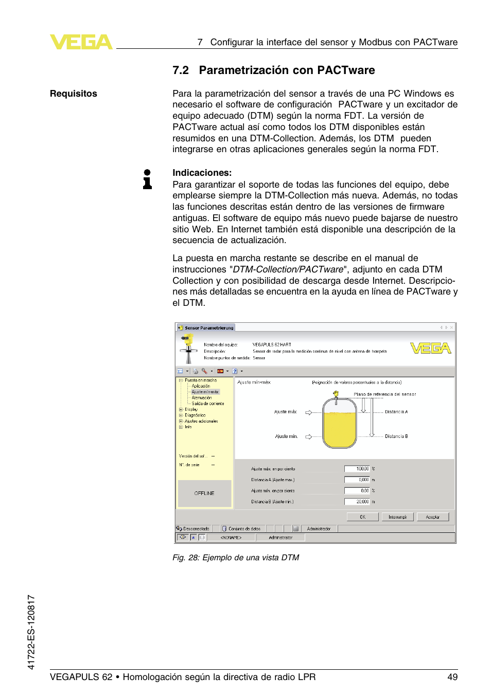 2 parametrización con pactware | VEGA VEGAPULS 62 (≥ 2.0.0 - ≥ 4.0.0) Modbus and Levelmaster protocol Approval according to LPR radio standard User Manual | Page 49 / 100