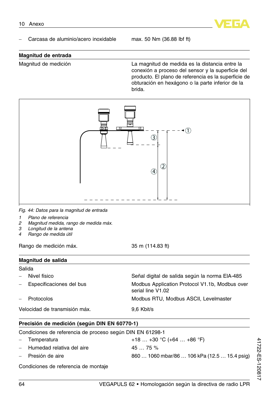 VEGA VEGAPULS 62 (≥ 2.0.0 - ≥ 4.0.0) Modbus and Levelmaster protocol Approval according to LPR radio standard User Manual | Page 64 / 100
