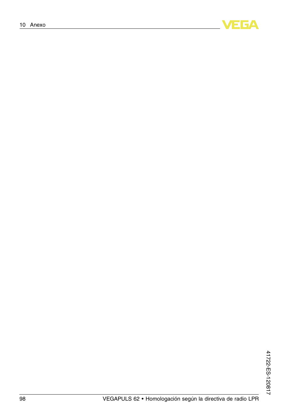 VEGA VEGAPULS 62 (≥ 2.0.0 - ≥ 4.0.0) Modbus and Levelmaster protocol Approval according to LPR radio standard User Manual | Page 98 / 100