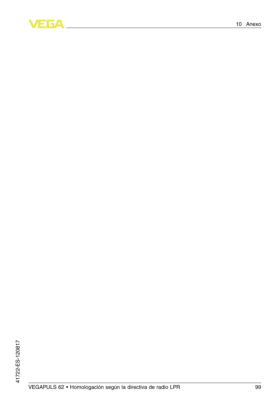 VEGA VEGAPULS 62 (≥ 2.0.0 - ≥ 4.0.0) Modbus and Levelmaster protocol Approval according to LPR radio standard User Manual | Page 99 / 100