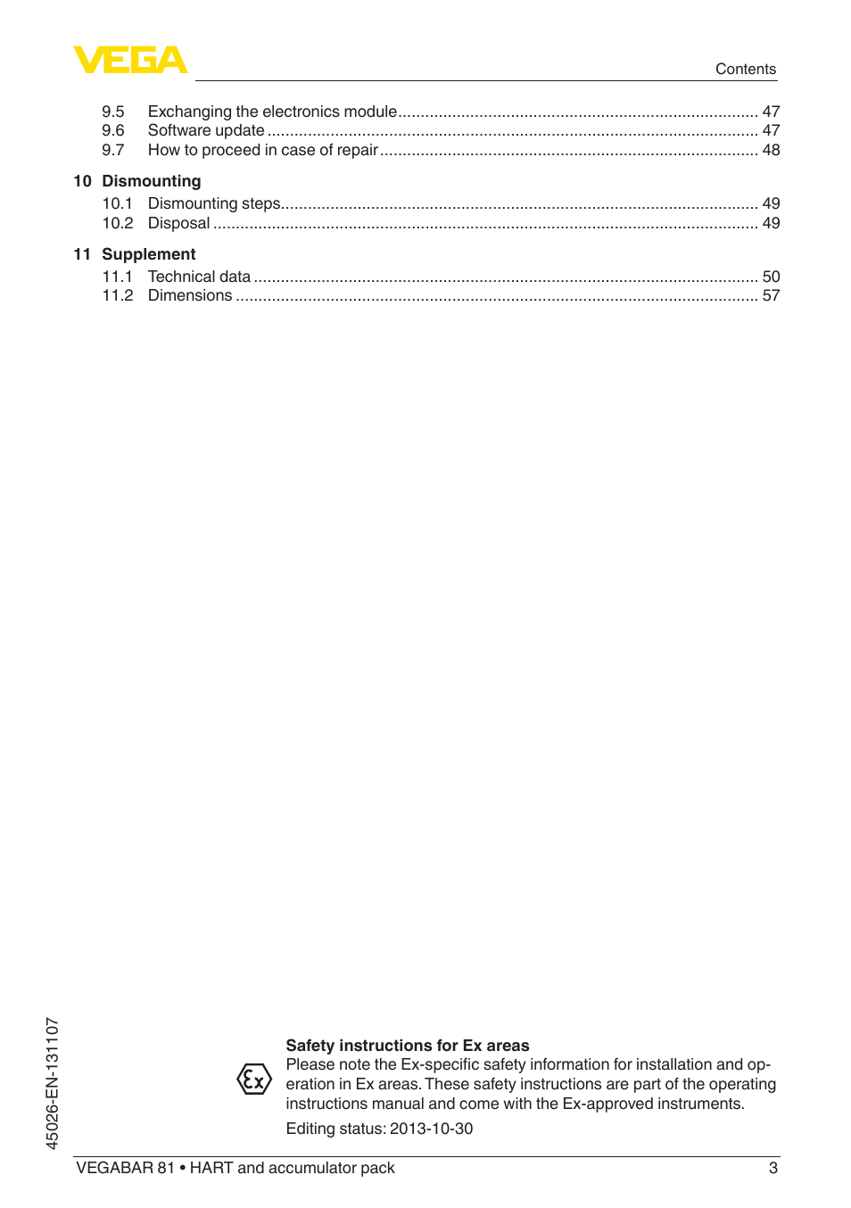 VEGA VEGABAR 81 HART and accumulator pack - Operating Instructions User Manual | Page 3 / 68