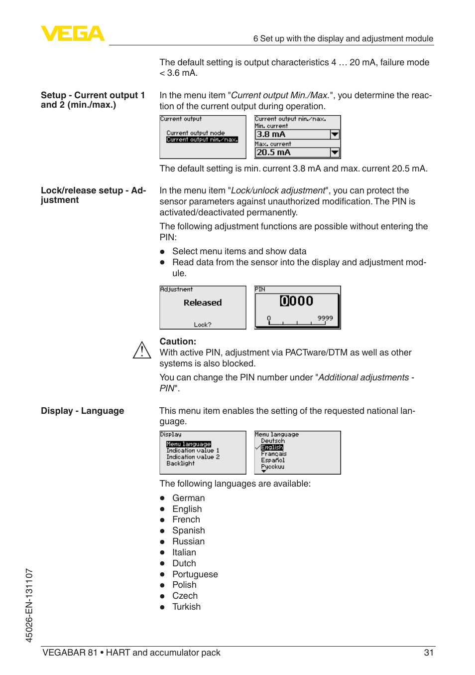 VEGA VEGABAR 81 HART and accumulator pack - Operating Instructions User Manual | Page 31 / 68
