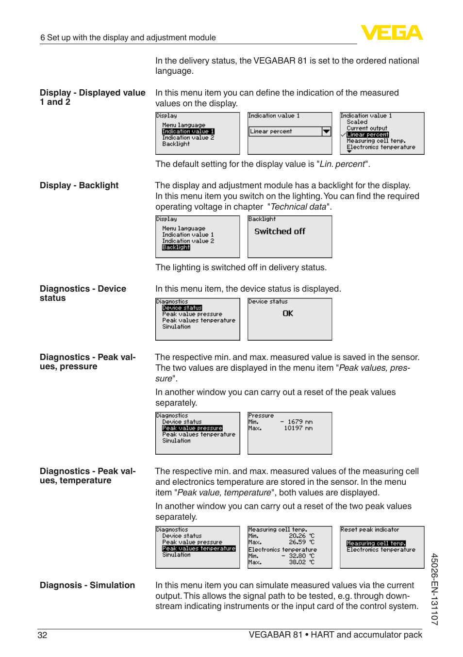 VEGA VEGABAR 81 HART and accumulator pack - Operating Instructions User Manual | Page 32 / 68