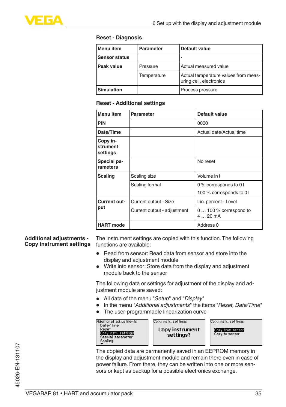 VEGA VEGABAR 81 HART and accumulator pack - Operating Instructions User Manual | Page 35 / 68