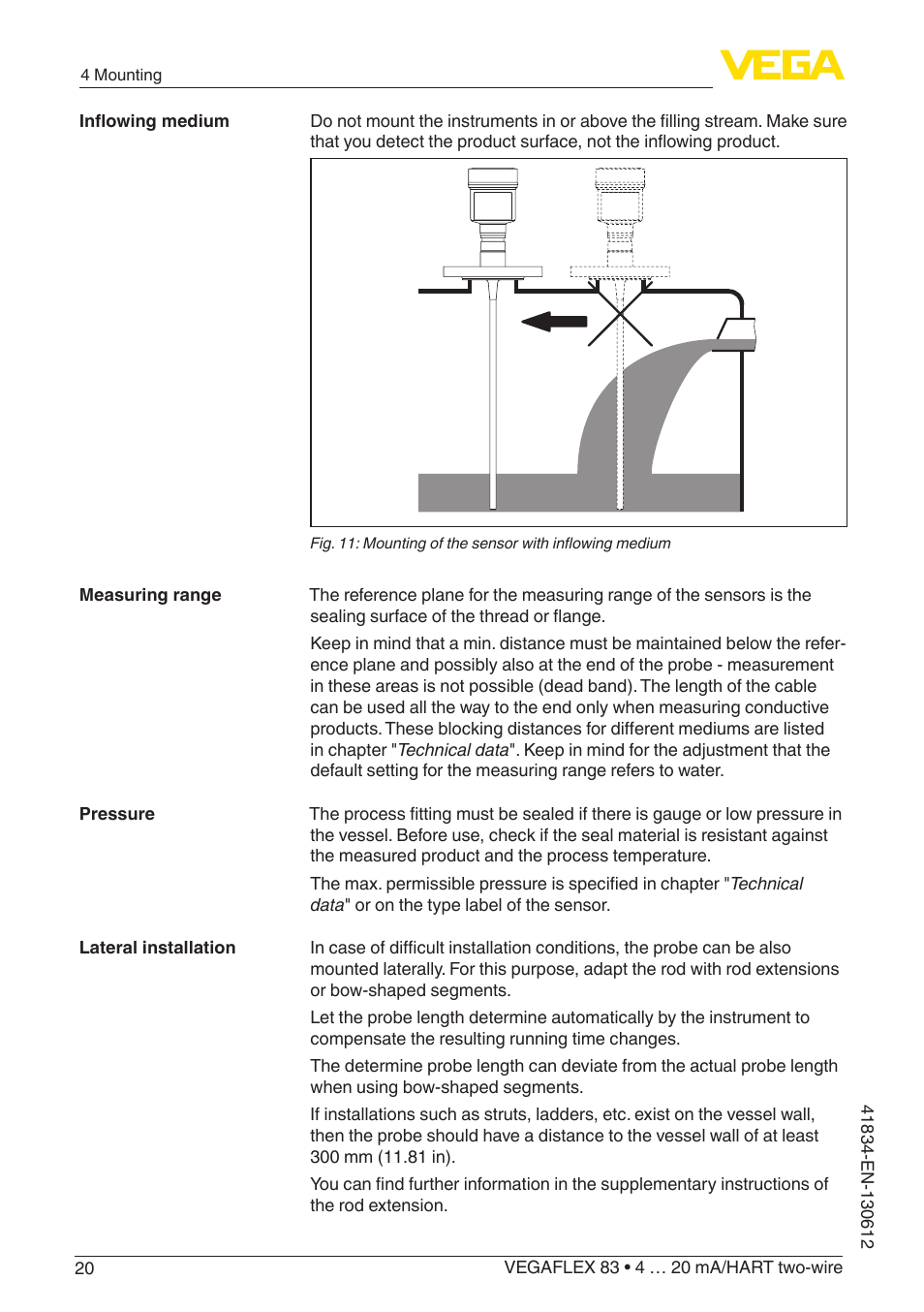 VEGA VEGAFLEX 83 4 … 20 mA_HART two-wire PFA insulated User Manual | Page 20 / 96