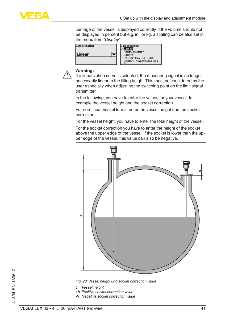 VEGA VEGAFLEX 83 4 … 20 mA_HART two-wire PFA insulated User Manual | Page 41 / 96