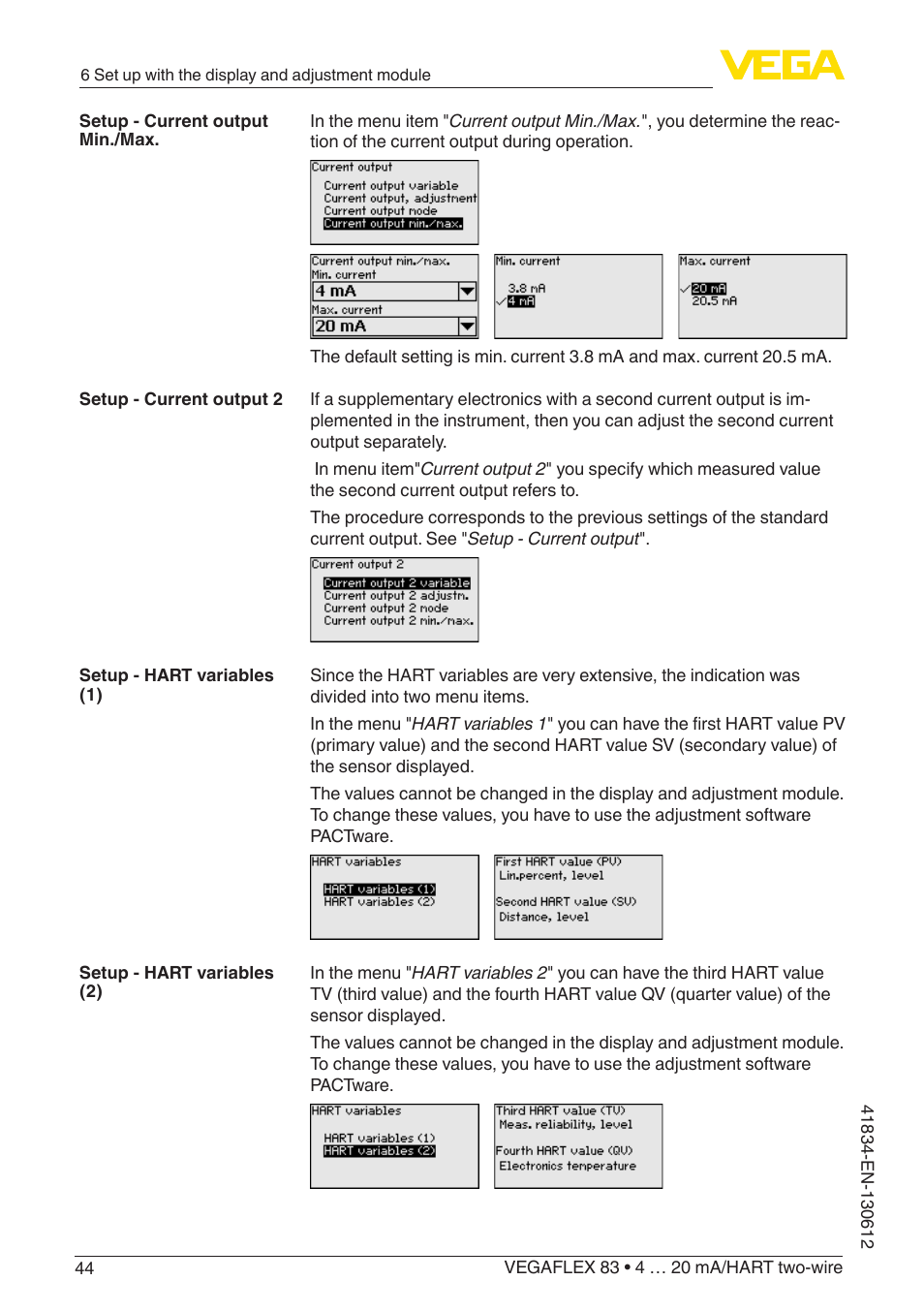 VEGA VEGAFLEX 83 4 … 20 mA_HART two-wire PFA insulated User Manual | Page 44 / 96