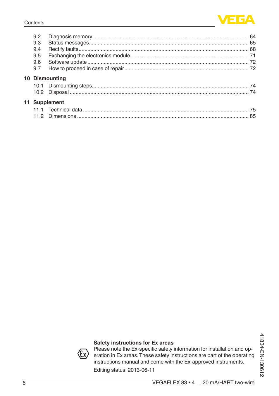 VEGA VEGAFLEX 83 4 … 20 mA_HART two-wire PFA insulated User Manual | Page 6 / 96