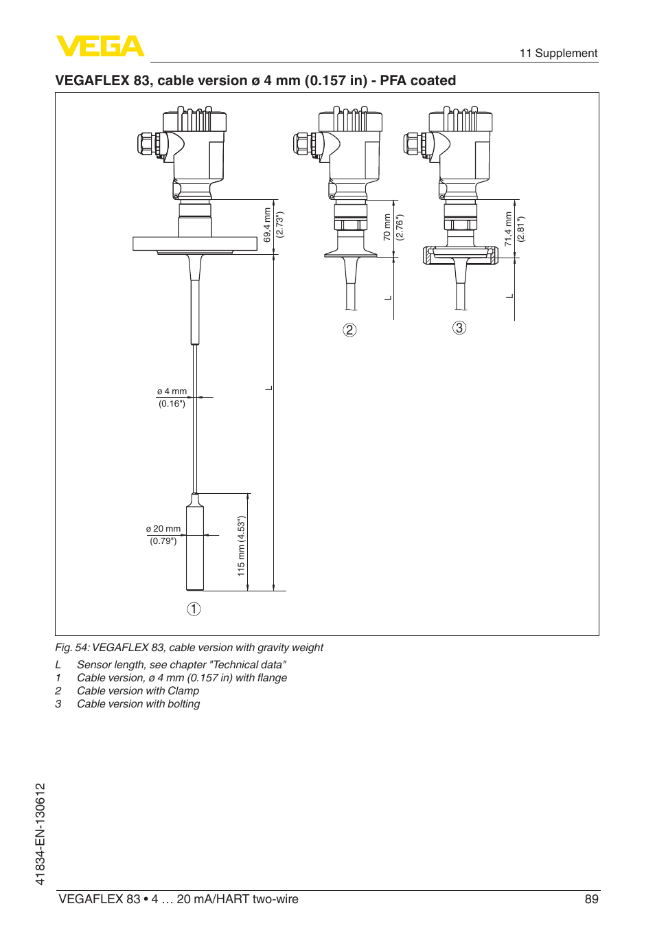 VEGA VEGAFLEX 83 4 … 20 mA_HART two-wire PFA insulated User Manual | Page 89 / 96