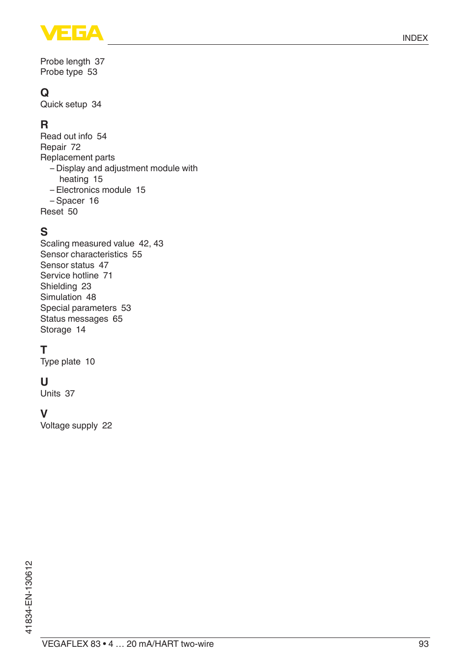 VEGA VEGAFLEX 83 4 … 20 mA_HART two-wire PFA insulated User Manual | Page 93 / 96
