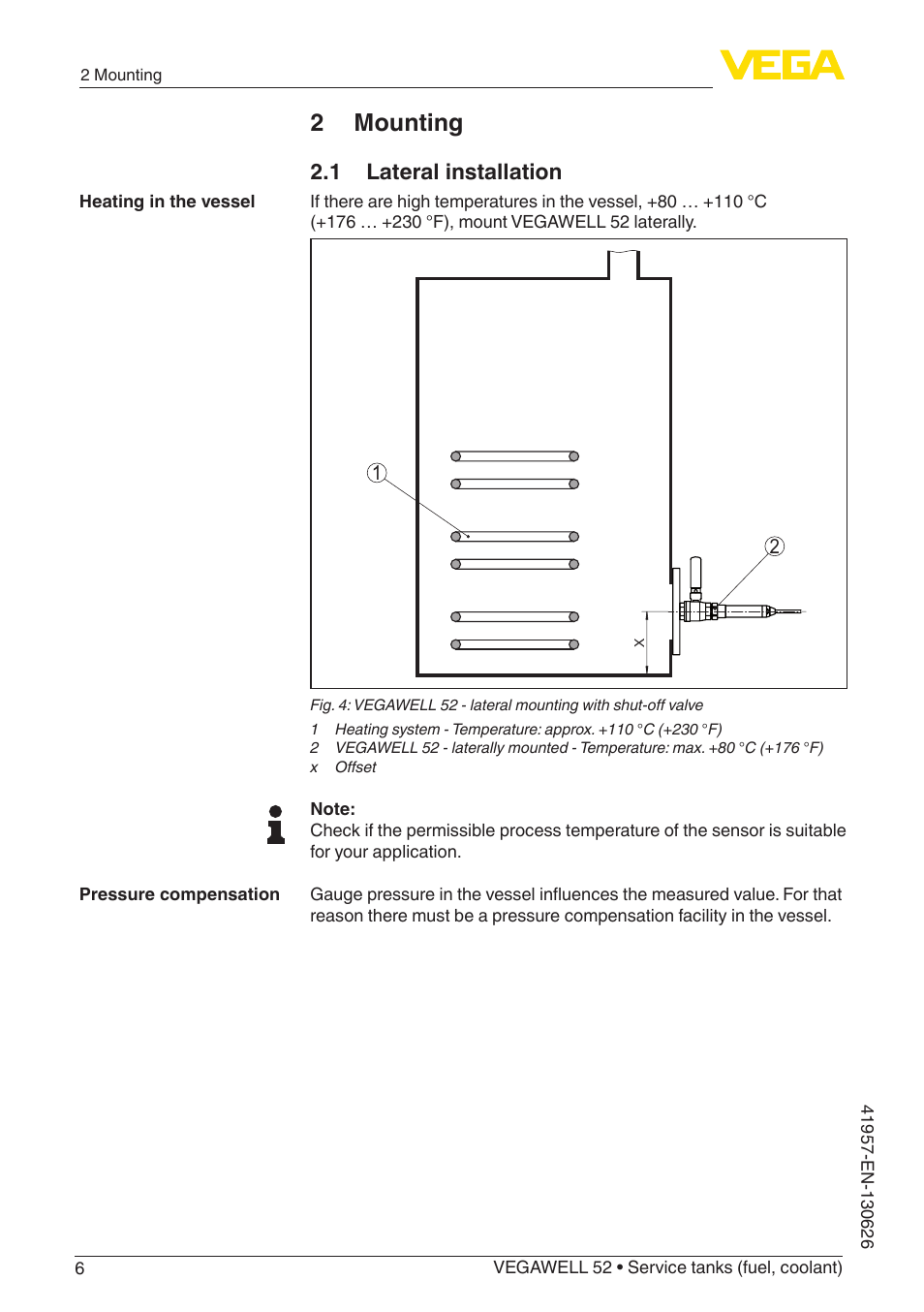 2 mounting, 1 lateral installation | VEGA VEGAWELL 52 Ship-building User Manual | Page 6 / 20