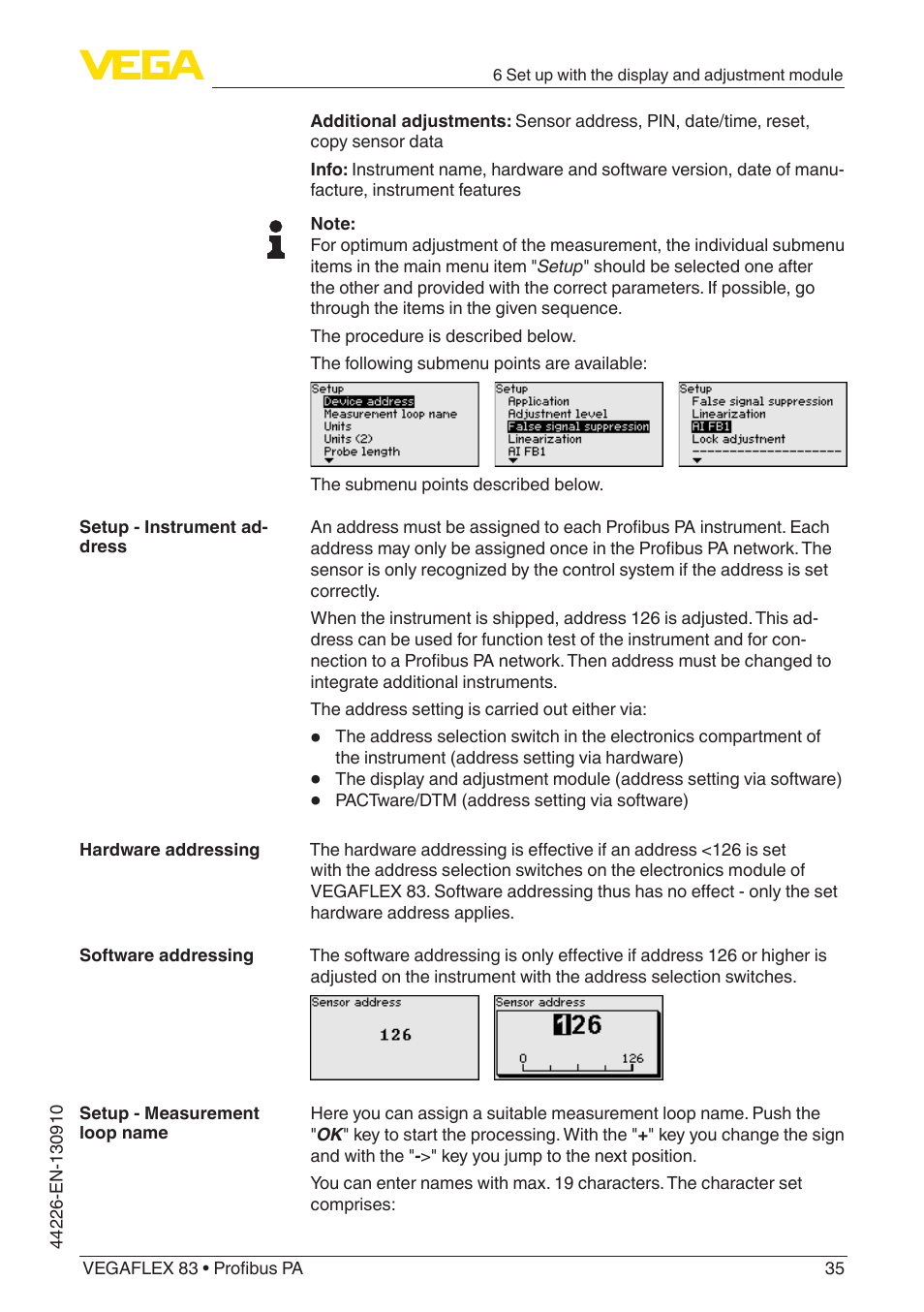 VEGA VEGAFLEX 83 Profibus PA PFA insulated User Manual | Page 35 / 96