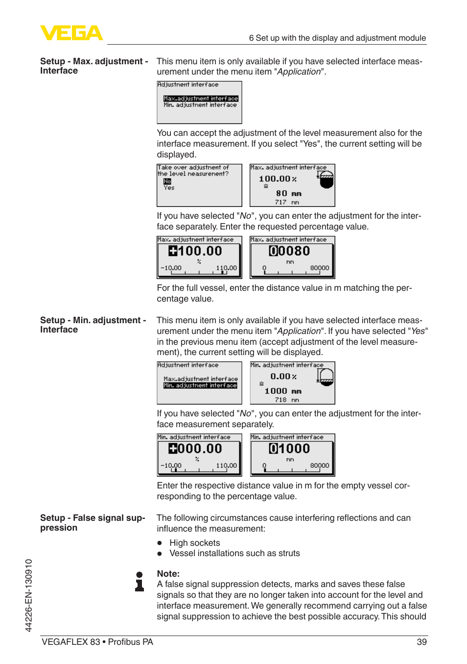 VEGA VEGAFLEX 83 Profibus PA PFA insulated User Manual | Page 39 / 96