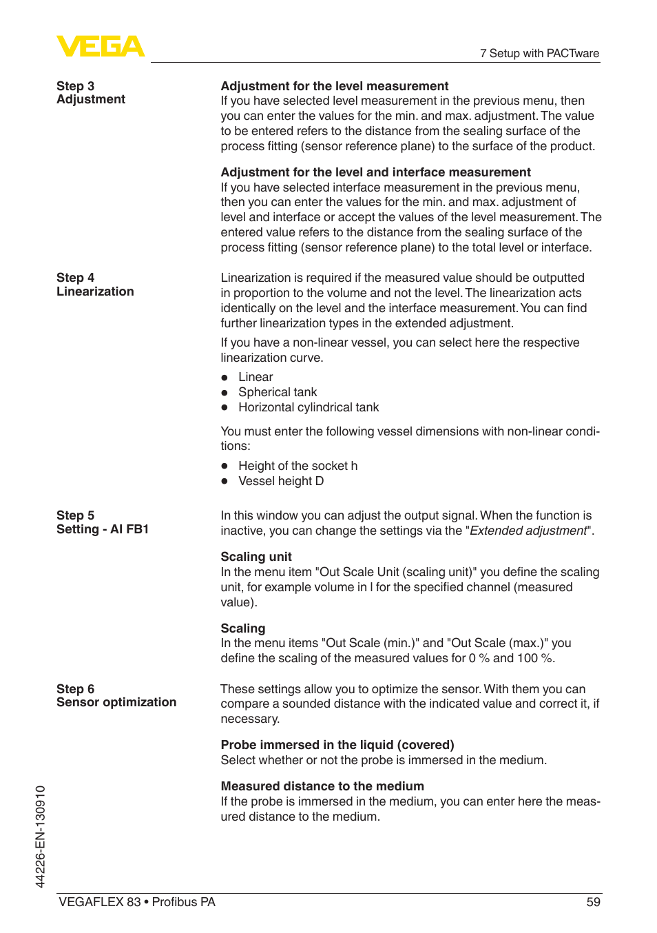 VEGA VEGAFLEX 83 Profibus PA PFA insulated User Manual | Page 59 / 96