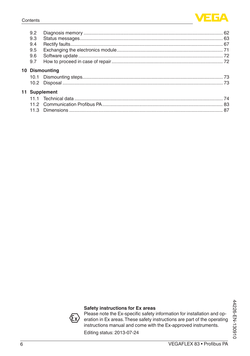 VEGA VEGAFLEX 83 Profibus PA PFA insulated User Manual | Page 6 / 96