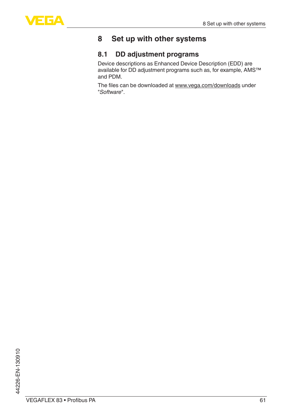 8 set up with other systems, 1 dd adjustment programs | VEGA VEGAFLEX 83 Profibus PA PFA insulated User Manual | Page 61 / 96