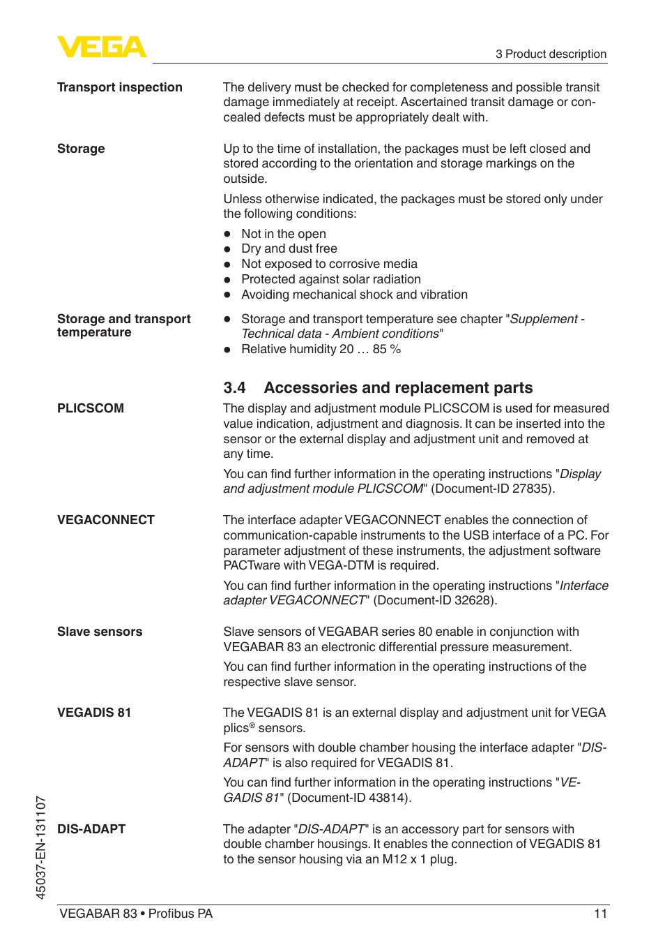 4 accessories and replacement parts | VEGA VEGABAR 83 Profibus PA - Operating Instructions User Manual | Page 11 / 88