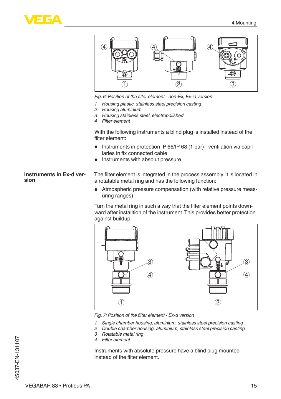 VEGA VEGABAR 83 Profibus PA - Operating Instructions User Manual | Page 15 / 88