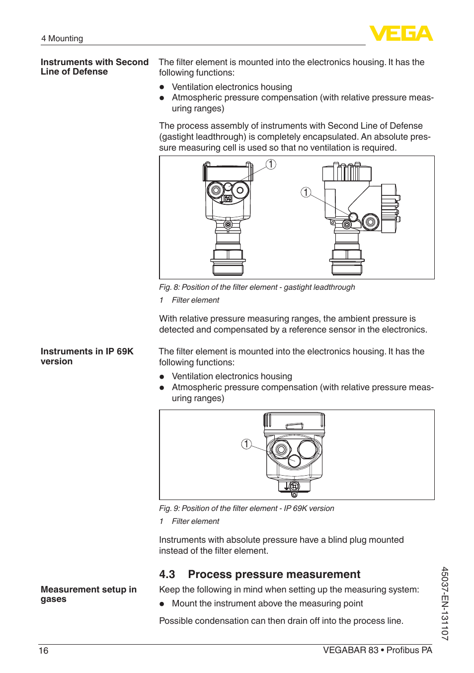 3 process pressure measurement | VEGA VEGABAR 83 Profibus PA - Operating Instructions User Manual | Page 16 / 88